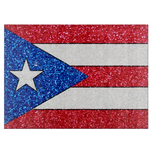 Glitter Puerto Rico flag glass cutting board (Front)