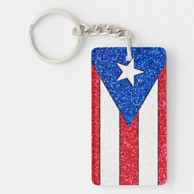 Glitter Puerto Rico flag rectangle keychain (Front)