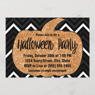 Glitter Pumpkin Halloween Party Invitation