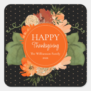 Glitter Pumpkin Happy Thanksgiving Custom  Square Sticker