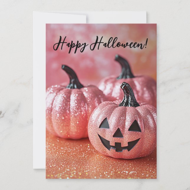 Glitter Pumpkins Halloween Greeting Card (Front)