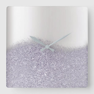 Glitter Purple Amethyst Plum Grey Minimal Metallic Square Wall Clock