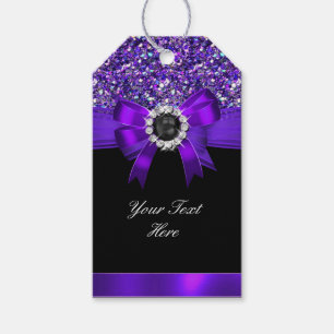 Glitter Purple Bow Black Pearl Jewel Gift Tags