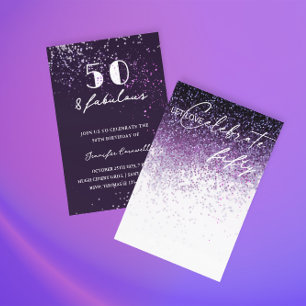 Glitter Purple Confetti ANY YEAR Birthday Invitation