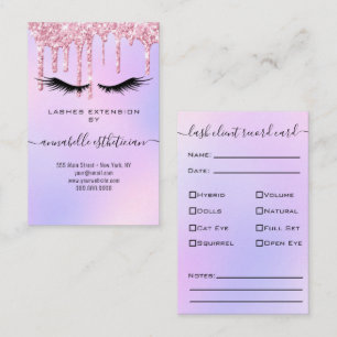 Glitter Purple Eyelash Extension Client Record Bu Business Card
