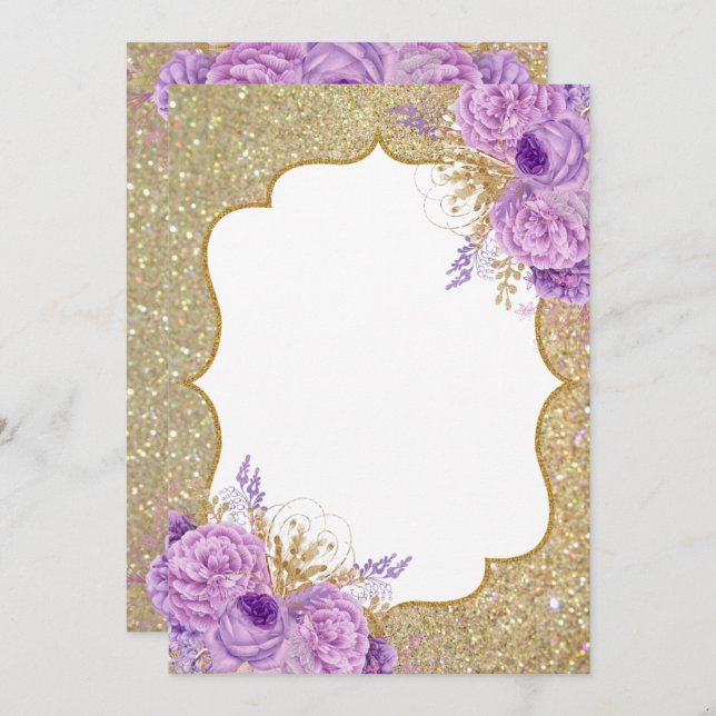 Glitter Purple Floral Blank Invitation (Front/Back)