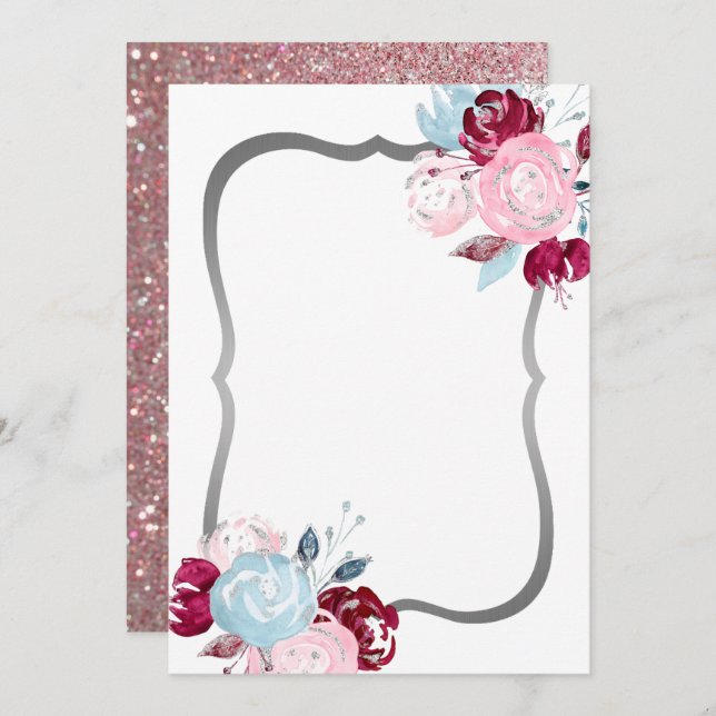 Glitter Purple Floral Blank Invitation (Front/Back)