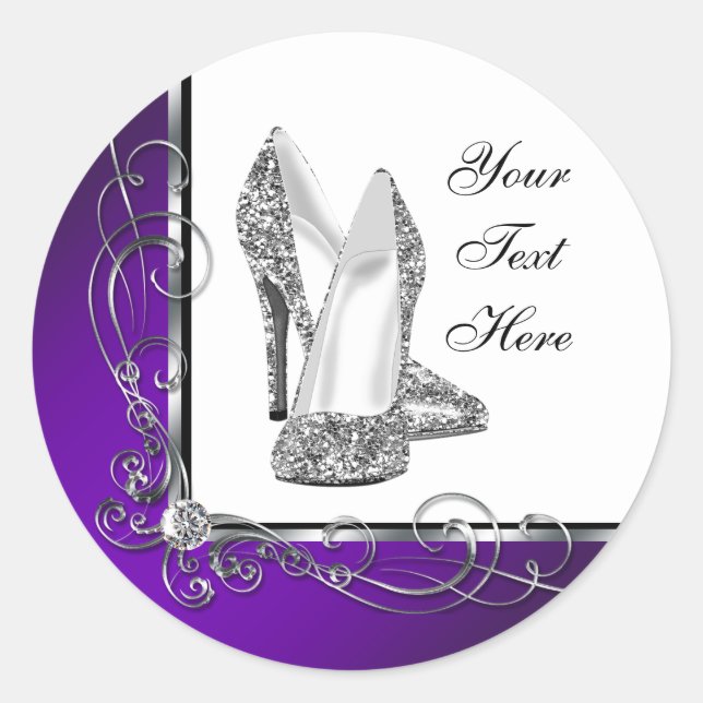 Glitter Purple High Heel Shoe Stickers (Front)