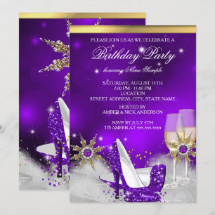 Glitter Purple High Heel Shoes Gold Champagne Invitation