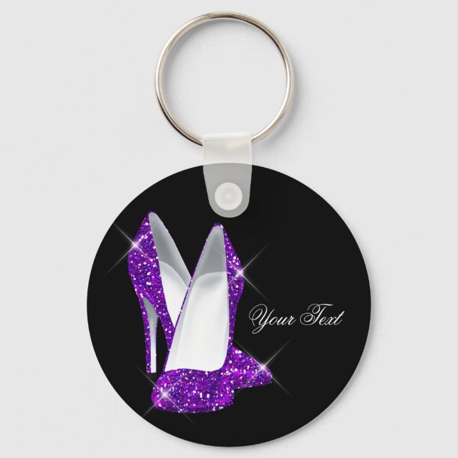 Glitter Purple High Heel Shoes Key Ring (Front)