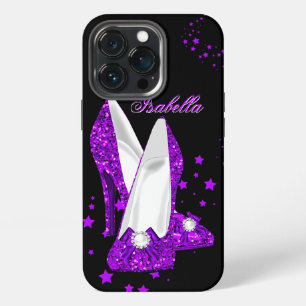 Glitter Purple High Heels Black iPhone Case