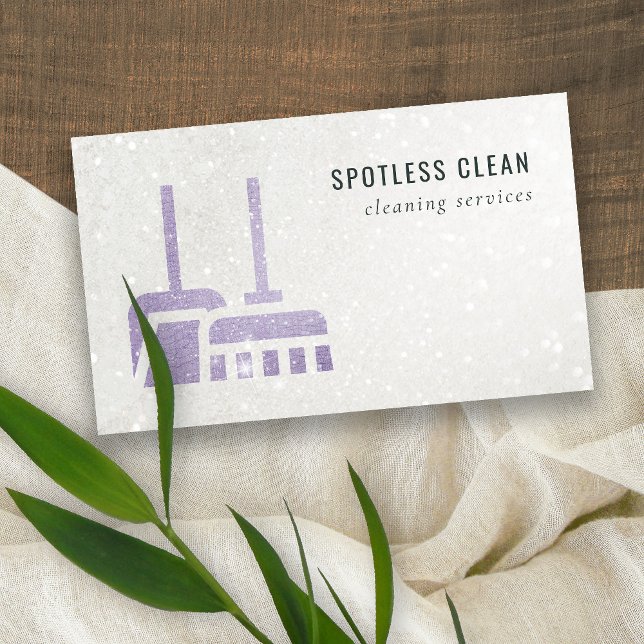 Glitter Purple Lilac Mauve Broom Cleaning Service Business Card (Creator Uploaded)
