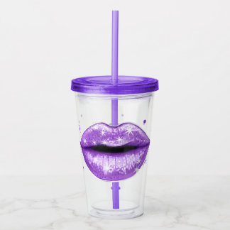 Glitter Purple Love Lips Acrylic Tumbler
