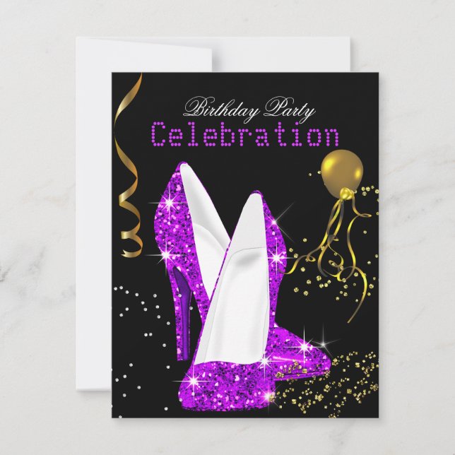 Glitter Purple Magenta Gold Birthday Celebration Invitation (Front)