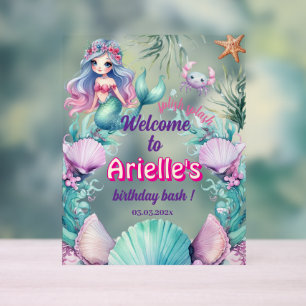 Glitter Purple Mermaid birthday Acrylic Sign