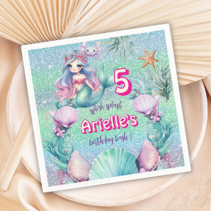 Glitter Purple Mermaid birthday Napkin