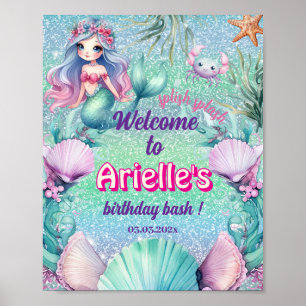 Glitter Purple Mermaid birthday Poster
