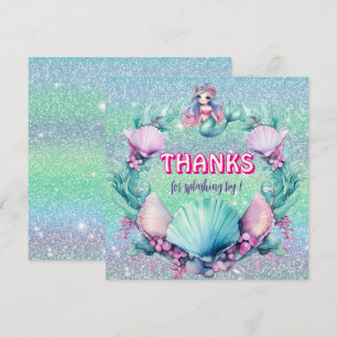 Glitter Purple Mermaid birthday  Thank You Card