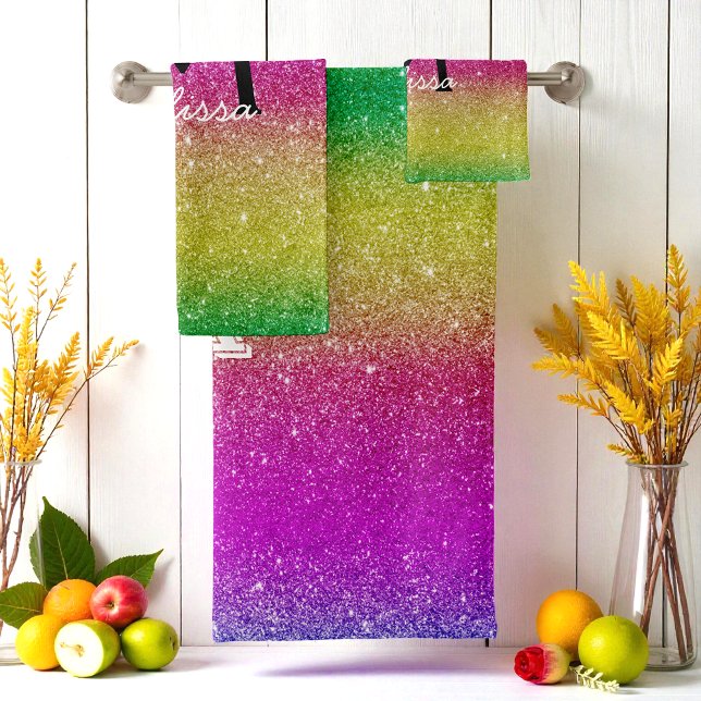 Glitter Purple Pink Gold Yellow Modern Bath Towel Set (Creator Uploaded)