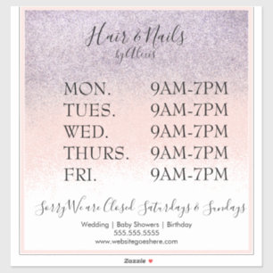 Glitter Purple Pink Salon  Business Sign Sticker