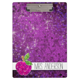 Glitter Purple Pink Teachers Apple Classroom Name Clipboard