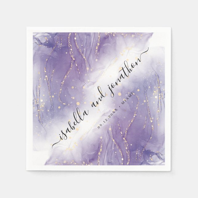 Glitter Purple & Silver Confetti Custom Paper  Napkin (Front)