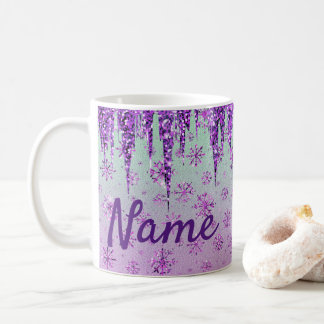 Glitter Purple Snowflakes Design Coffee Mug Cup