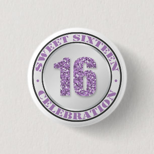 Glitter Purple Sweet 16 Celebration Buttons
