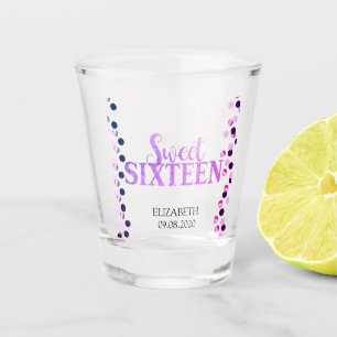 Glitter Purple Sweet 16 Dots Shot Glass
