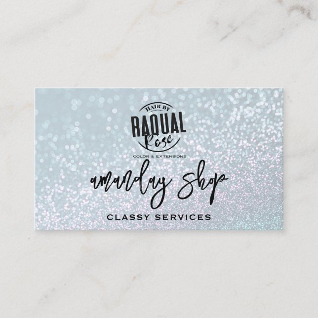 Glitter QR Code Logo Online Shop Aqua Water Business Card (Front)