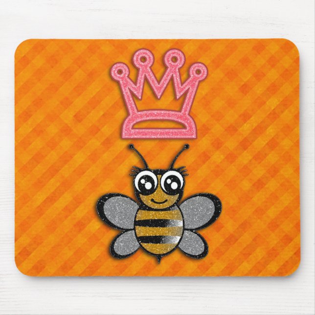 Glitter Queen Bee on Orange flannel background Mouse Pad (Front)