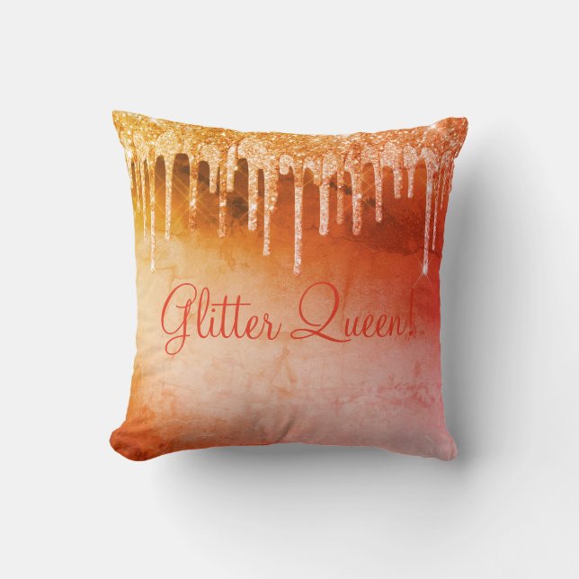 Glitter Queen Glitter Drip Sparkles Glam Orange Cushion (Front)
