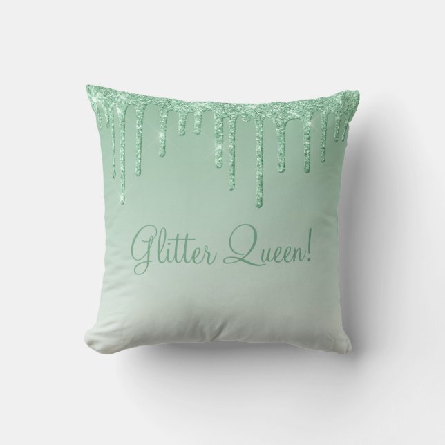 Glitter Queen Mint Green Glitter Bling Typography Cushion (Front)