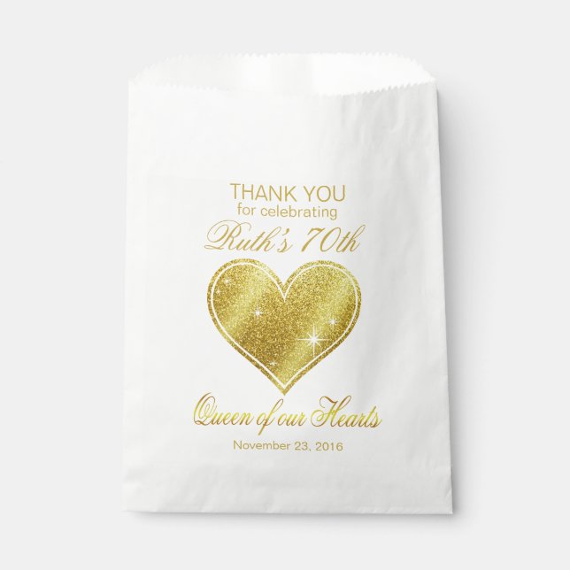 Glitter Queen of our Hearts 70th Birthday Favour Bag (Front)