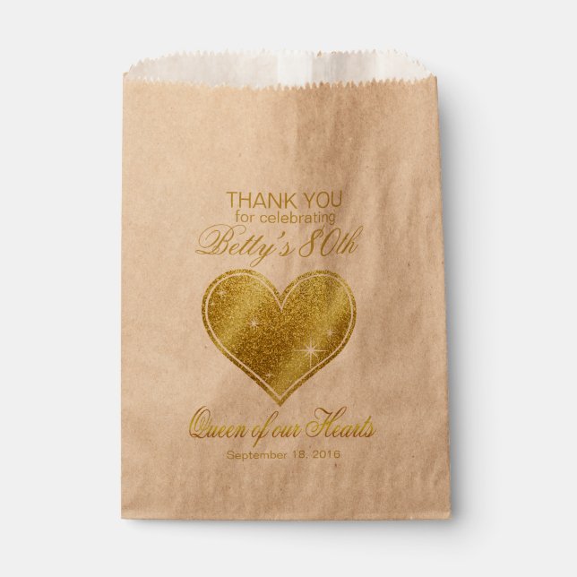 Glitter Queen of our Hearts 80th Birthday Favour Bag (Front)