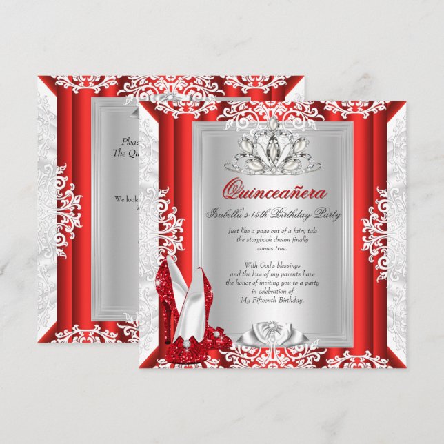 Glitter Quinceanera 15th Birthday Party Red Shoes Invitation (Front/Back)