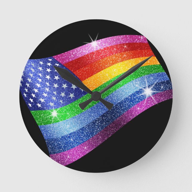Glitter Rainbow American Flag Clock (Front)