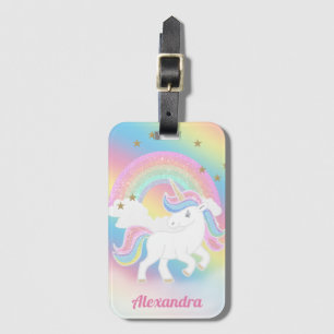 Glitter Rainbow and Unicorn with Personalised Name Luggage Tag