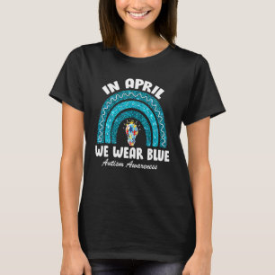 Glitter Rainbow Blue Puzzle Piece Autism Awareness T-Shirt