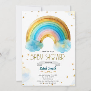 Glitter rainbow boy birthday invitation