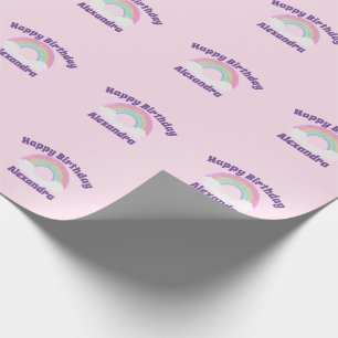 Glitter Rainbow Custom Happy Birthday on Pink Wrapping Paper