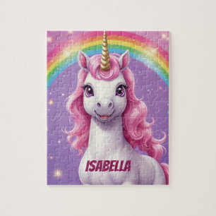 Glitter Rainbow Cute Unicorn Personalised Jigsaw Puzzle