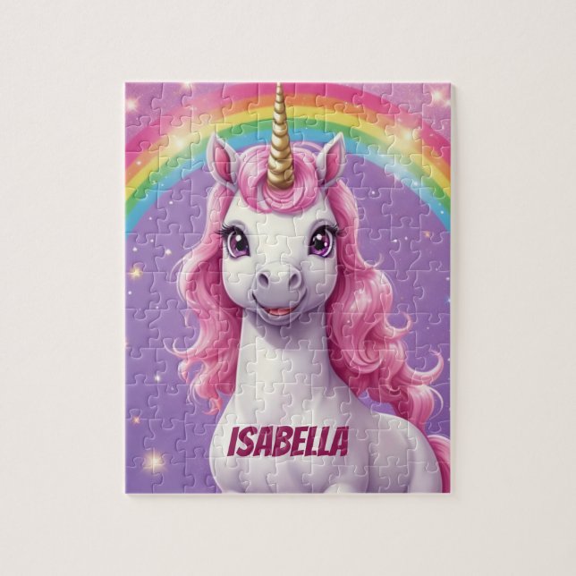 Glitter Rainbow Cute Unicorn Personalised Jigsaw Puzzle (Vertical)