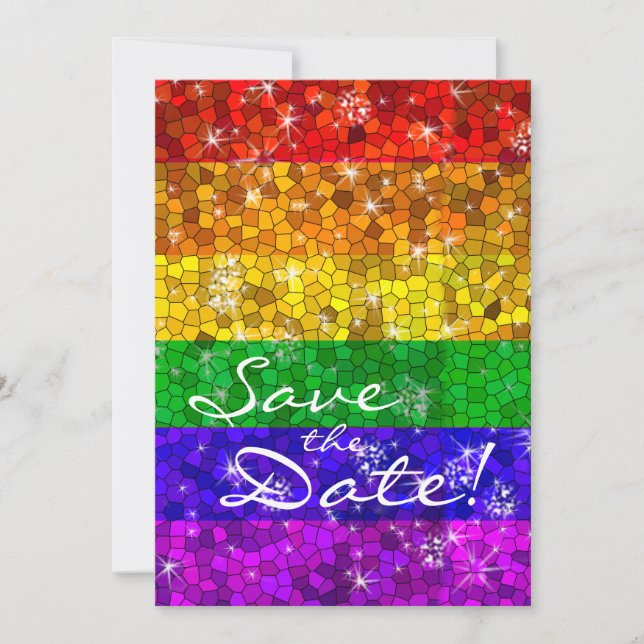 Glitter Rainbow Flag Marriage Equality Gay Pride Save The Date (Front)