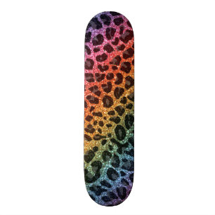Glitter rainbow leopard print skateboard