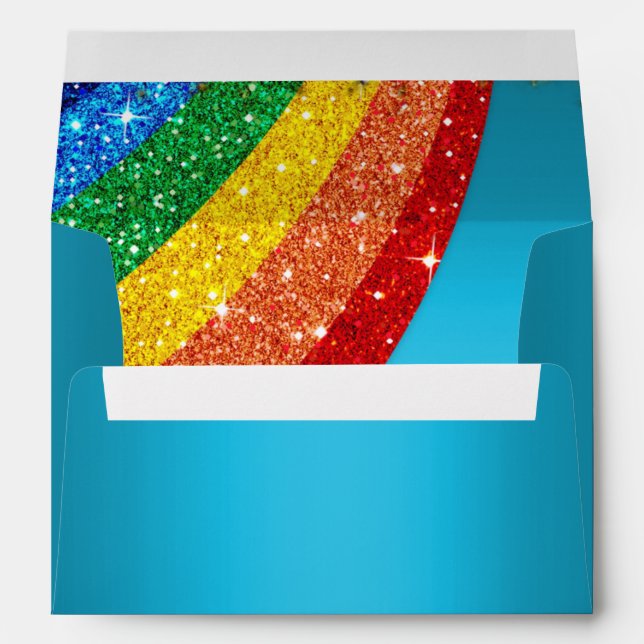 Glitter Rainbow Light Blue Unicorn Party Envelope (Back (Bottom))