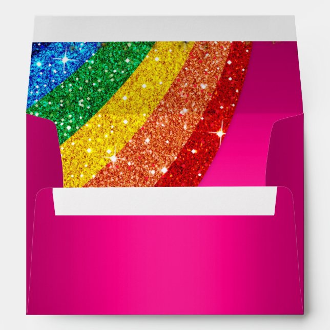 Glitter Rainbow Pink Unicorn Party  Envelope (Back (Bottom))