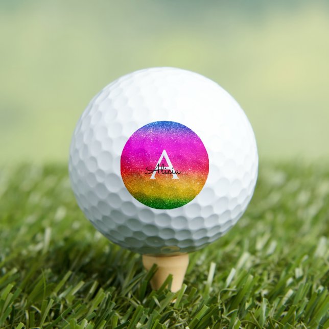 Glitter Rainbow Purple Yellow Green  Golf Balls (Insitu Tee)