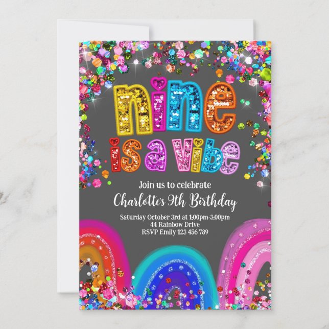 Glitter Rainbow Sequin 9 is a Vibe Invitation (Front)
