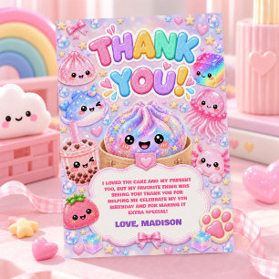 Glitter Rainbow Squishy Girl Birthday Party Thank You Card